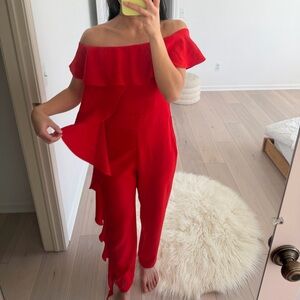 [Zara] Elegant Bright Red Ruffle Jumpsuit
